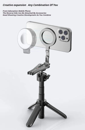 Planet Gates Gray Aluminum For Magsafe Tripod Magnetic Phone Holder Universal Magnetic Phone Tripod Mount Foldable Camera Phone Tripod Stand