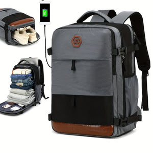Planet Gates Gray Black Men's Travel Backpack, Waterproof Computer Backpack, With Shoe Compartment, Computer Carry-on Backpack