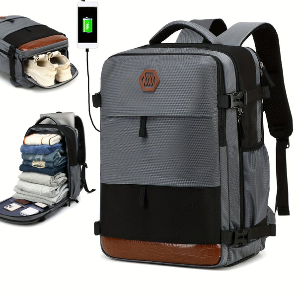Planet Gates Gray Black Men's Travel Backpack, Waterproof Computer Backpack, With Shoe Compartment, Computer Carry-on Backpack