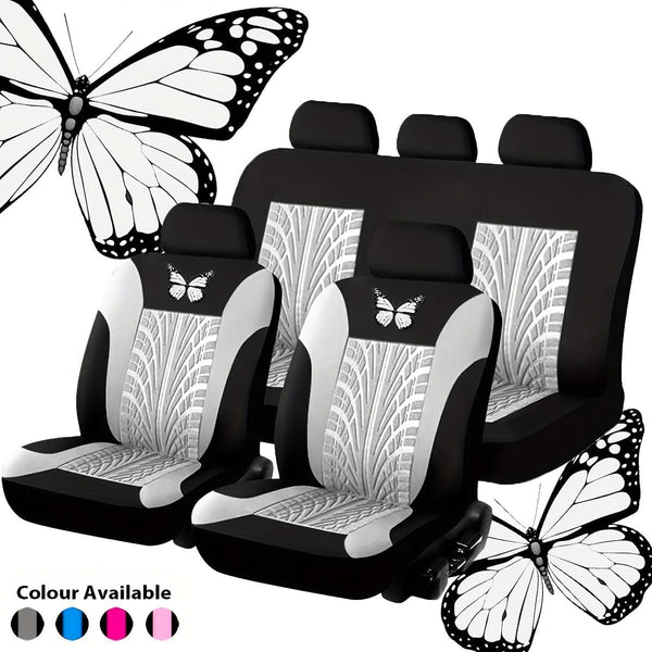 Planet Gates Gray Car Seat Cover Full Set, Red Universal Butterfly Pattern Embroidery Auto Seat Cover Set