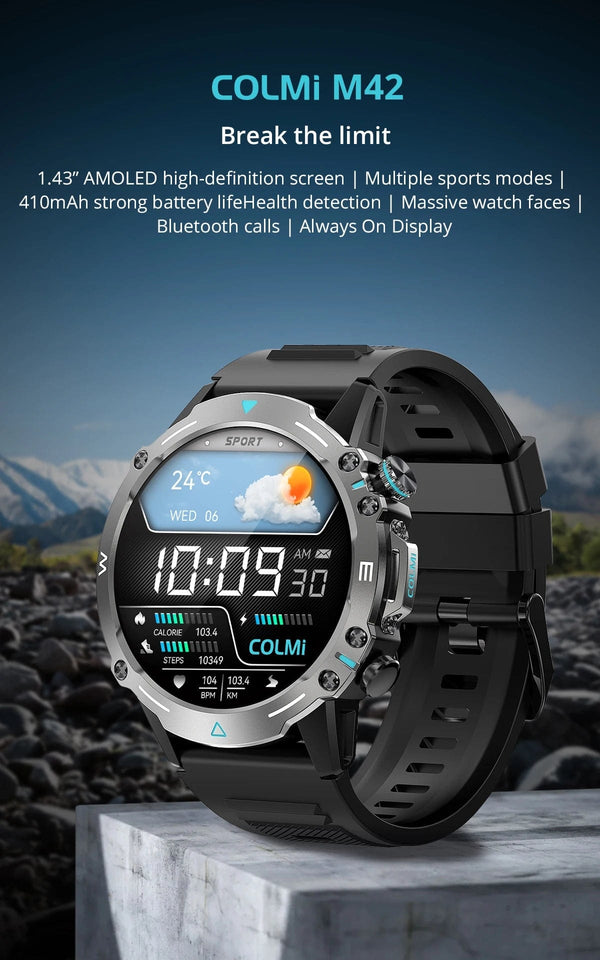 Planet Gates GRAY COLMI M42 Smartwatch 1.43'' AMOLED Display 100 Sports Modes Voice Calling Smart Watch Men Women Military Grade Toughness Watch