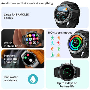 Planet Gates GRAY COLMI M42 Smartwatch 1.43'' AMOLED Display 100 Sports Modes Voice Calling Smart Watch Men Women Military Grade Toughness Watch