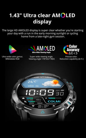Planet Gates GRAY COLMI M42 Smartwatch 1.43'' AMOLED Display 100 Sports Modes Voice Calling Smart Watch Men Women Military Grade Toughness Watch