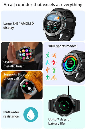 Planet Gates GRAY COLMI M42 Smartwatch 1.43'' AMOLED Display 100 Sports Modes Voice Calling Smart Watch Men Women Military Grade Toughness Watch