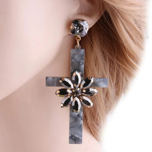 Planet Gates gray Drop Resin Cross Earrings Brand Crystal Big Earring Large Long Brinco Ear Accessories Oorbellen Christmas Gift jewelr