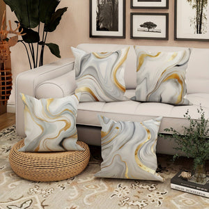 Planet Gates Gray Gold 4pcs, Marble Gray Gold Polyester Throw Pillow Covers, Modern Minimalist Abstract Textured Mid-Century Pillow Covers, Decorative Cushion Covers 45×45Cm/18 "X18", Suitable For Living Room Bedroom Sofa Bed Decoration