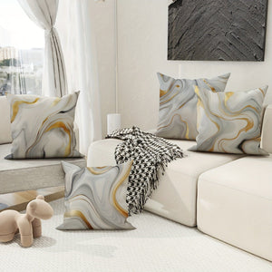 Planet Gates Gray Gold 4pcs, Marble Gray Gold Polyester Throw Pillow Covers, Modern Minimalist Abstract Textured Mid-Century Pillow Covers, Decorative Cushion Covers 45×45Cm/18 "X18", Suitable For Living Room Bedroom Sofa Bed Decoration
