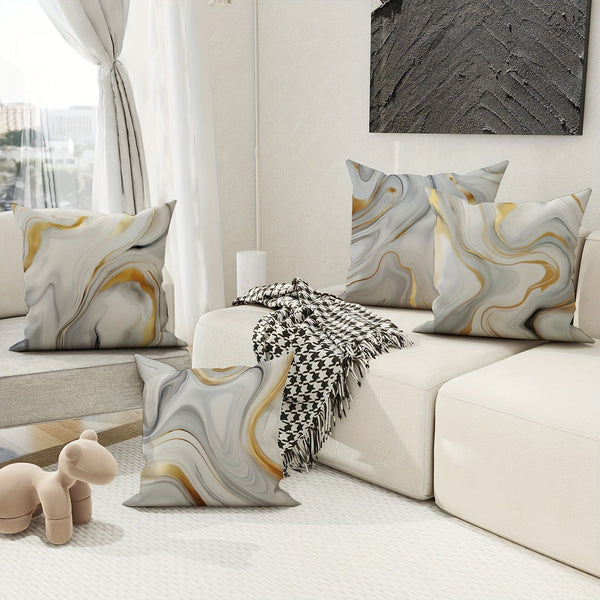 Planet Gates Gray Gold 4pcs, Marble Gray Gold Polyester Throw Pillow Covers, Modern Minimalist Abstract Textured Mid-Century Pillow Covers, Decorative Cushion Covers 45×45Cm/18 "X18", Suitable For Living Room Bedroom Sofa Bed Decoration