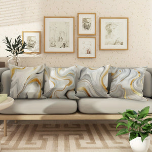 Planet Gates Gray Gold 4pcs, Marble Gray Gold Polyester Throw Pillow Covers, Modern Minimalist Abstract Textured Mid-Century Pillow Covers, Decorative Cushion Covers 45×45Cm/18 "X18", Suitable For Living Room Bedroom Sofa Bed Decoration