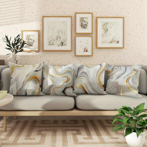 Planet Gates Gray Gold 4pcs, Marble Gray Gold Polyester Throw Pillow Covers, Modern Minimalist Abstract Textured Mid-Century Pillow Covers, Decorative Cushion Covers 45×45Cm/18 "X18", Suitable For Living Room Bedroom Sofa Bed Decoration