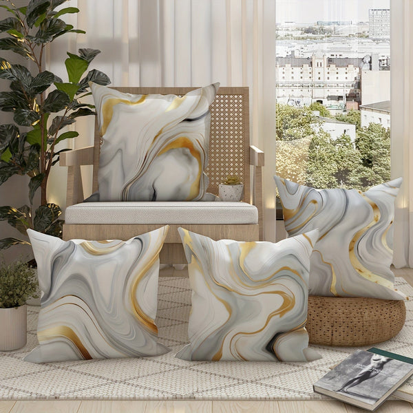 Planet Gates Gray Gold 4pcs, Marble Gray Gold Polyester Throw Pillow Covers, Modern Minimalist Abstract Textured Mid-Century Pillow Covers, Decorative Cushion Covers 45×45Cm/18 "X18", Suitable For Living Room Bedroom Sofa Bed Decoration