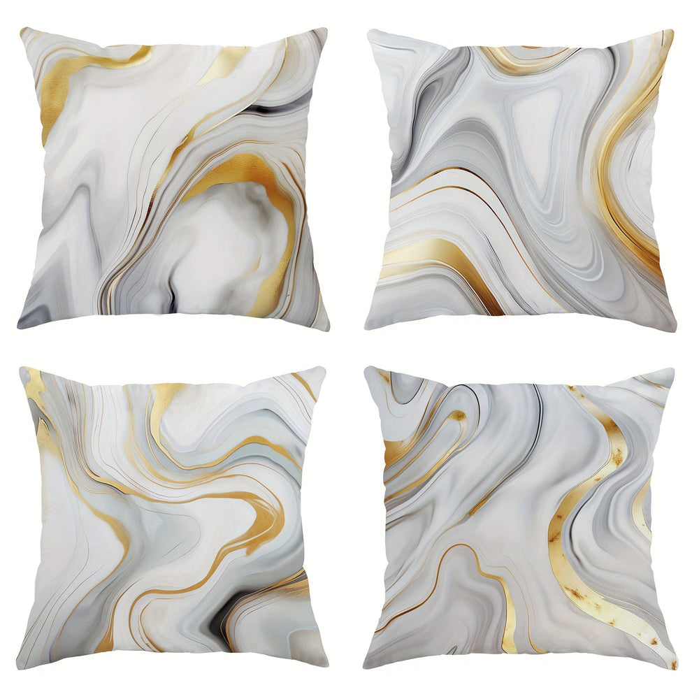 Planet Gates Gray Gold 4pcs, Marble Gray Gold Polyester Throw Pillow Covers, Modern Minimalist Abstract Textured Mid-Century Pillow Covers, Decorative Cushion Covers 45×45Cm/18 "X18", Suitable For Living Room Bedroom Sofa Bed Decoration