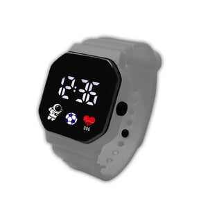 Planet Gates GRAY Kids Watch Sport LED Digital Watches Waterproof Electronic Wristwatch Spaceman LED Silicone Strap Sport Digital Watches