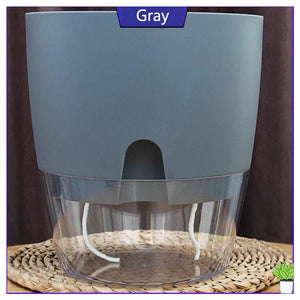 Planet Gates Gray / Large Transparent Double Layer Plastic Flower Pot Self Watering Flowerpot Cotton Rope Watering Planter with Injection Port