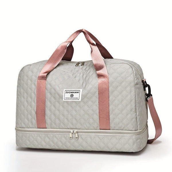 Planet Gates Gray Lightweight Argyle Pattern Luggage Bag, Large Capacity Travel Duffle Bag, Portable Overnight Bag