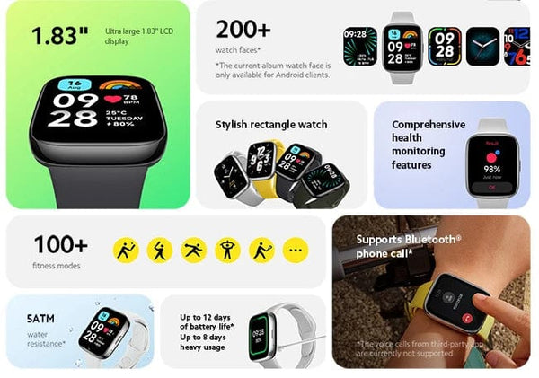 Planet Gates Gray n blue strap / CHINA Global Version Xiaomi Redmi Watch 3 Active 1.83" Display 5ATM Waterproof Bluetooth Phone Call 100+ Sport Modes New Arrivals