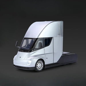 Planet Gates Gray New 1/24 Tesla Semi Trailer Truck Alloy Diecast Car Model with Sound and Light Pull Back Truck Vehicle Model Boy Collection Gift
