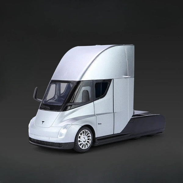 Planet Gates Gray New 1/24 Tesla Semi Trailer Truck Alloy Diecast Car Model with Sound and Light Pull Back Truck Vehicle Model Boy Collection Gift
