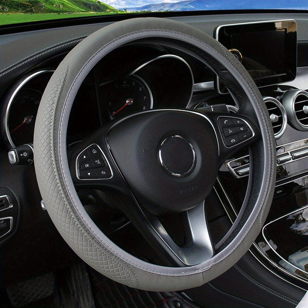Planet Gates Gray No Inner Ring Car Steering Wheel Cover PU Leather Embossed 3D Comfortable Soft Suitable For 37-38CM Outer Diameter Steering Wheel Car Accessories