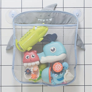 Planet Gates Gray-shark 1pc Bathroom Storage Bag With Suction Cups For Bath Toys, Household Sundries Organize Mesh Bag, Wall-mounted Grid Bag For Toy Storage, Dirty Clothes Storage And Toiletries Bag, Bathroom Organizer, Bathroom Accessories