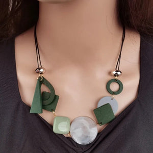 Planet Gates Gray Vintage Wooden Geometric Pendant Necklace with Collar Handmade Ethnic Statement Bib Necklaces for Women Neck Jewelry