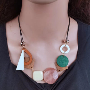 Planet Gates Gray Vintage Wooden Geometric Pendant Necklace with Collar Handmade Ethnic Statement Bib Necklaces for Women Neck Jewelry