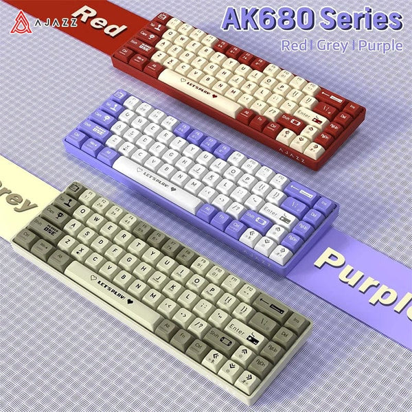 Planet Gates Gray-Wired / Brown Switch AJAZZ AK680 65% Gaming Mechanical Keyboard Wired Wireless Bluetooth Gamer Keyboard Hot Swap Custom Keycap Gasket for Pc Laptop