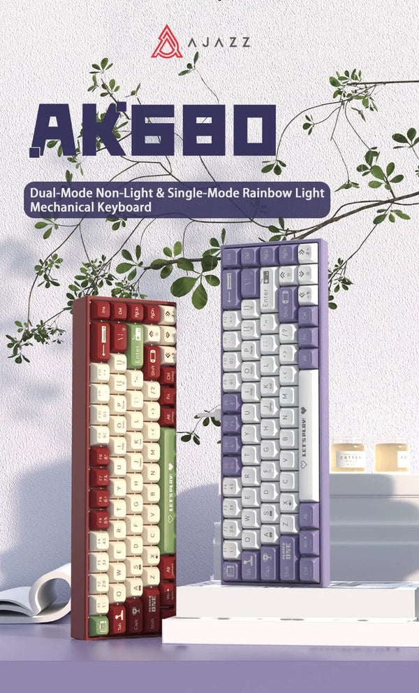 Planet Gates Gray-Wired / Brown Switch AJAZZ AK680 65% Gaming Mechanical Keyboard Wired Wireless Bluetooth Gamer Keyboard Hot Swap Custom Keycap Gasket for Pc Laptop