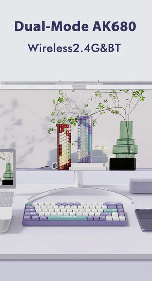 Planet Gates Gray-Wired / Brown Switch AJAZZ AK680 65% Gaming Mechanical Keyboard Wired Wireless Bluetooth Gamer Keyboard Hot Swap Custom Keycap Gasket for Pc Laptop