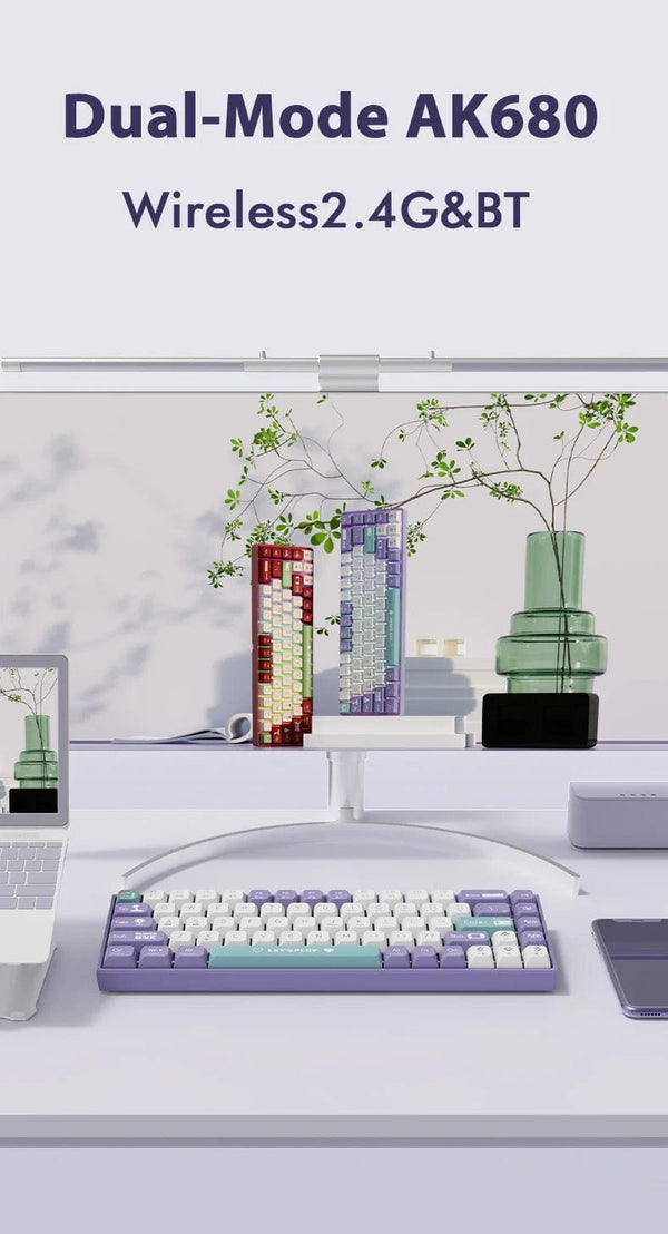 Planet Gates Gray-Wired / Brown Switch AJAZZ AK680 65% Gaming Mechanical Keyboard Wired Wireless Bluetooth Gamer Keyboard Hot Swap Custom Keycap Gasket for Pc Laptop