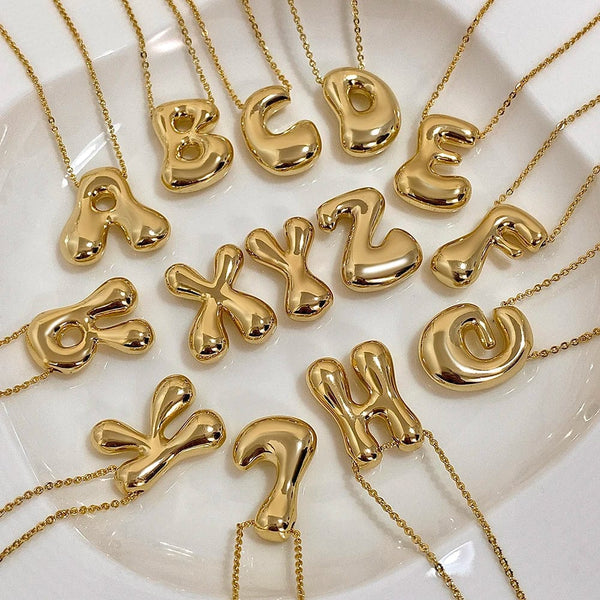 Planet Gates Greatera Gold Color Chunky Balloon Bubble Initial Letter Pendant Choker Necklaces for Women Custom Personalized Jewelry