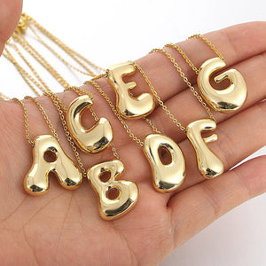 Planet Gates Greatera Gold Color Chunky Balloon Bubble Initial Letter Pendant Choker Necklaces for Women Custom Personalized Jewelry