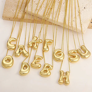 Planet Gates Greatera Gold Color Chunky Balloon Bubble Initial Letter Pendant Choker Necklaces for Women Custom Personalized Jewelry