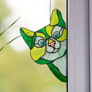 Planet Gates Green 02 / 21.84*13.97cm 1pc Cat Peeking Glass Window Sticker, Self-adhesive Thickened Waterproof And Moisture-proof Window Film For Glass, Ceramic Tiles Home Decor