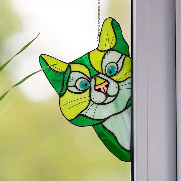 Planet Gates Green 02 / 21.84*13.97cm 1pc Cat Peeking Glass Window Sticker, Self-adhesive Thickened Waterproof And Moisture-proof Window Film For Glass, Ceramic Tiles Home Decor
