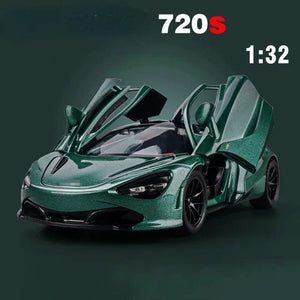 Planet Gates Green 1/32 Scale 720S Alloy Sports Cars Model Diecasts Toys Metal Vehicles Model with Sound Light Doors Can Be Opened Car for Boy Gift