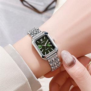 Planet Gates green 1 Luxury Ladies Fashion Quartz Watch Simple Scale Square Quality Gold Plated Women Watches Business Stainless Steel Folding Clock