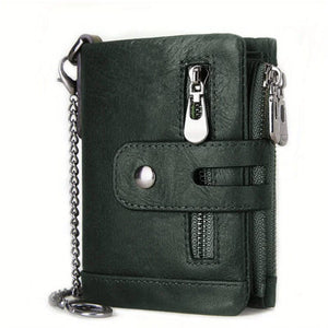 Planet Gates green 100% Genuine Leather RFID Men Cowhide Wallets Coin Purse Small Mini Card Holder Chain PORTFOLIO Portomonee Male Wallet Pocket