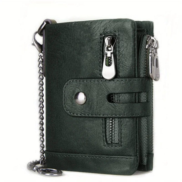Planet Gates green 100% Genuine Leather RFID Men Cowhide Wallets Coin Purse Small Mini Card Holder Chain PORTFOLIO Portomonee Male Wallet Pocket