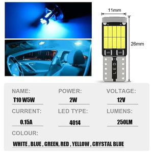 Planet Gates Green-10p Canbus W5W T10 194 LED Car Light Bulb 26SMD 4014 Auto Vehicle High Bright Wedge License Plate Clearance Dome Door Lamp DC12V