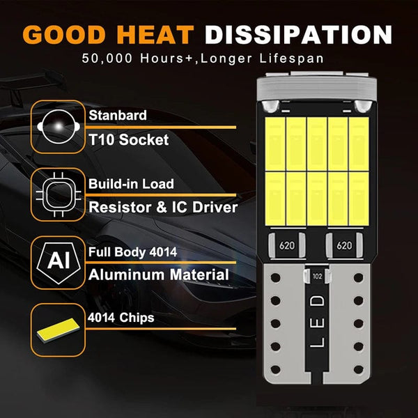 Planet Gates Green-10p Canbus W5W T10 194 LED Car Light Bulb 26SMD 4014 Auto Vehicle High Bright Wedge License Plate Clearance Dome Door Lamp DC12V