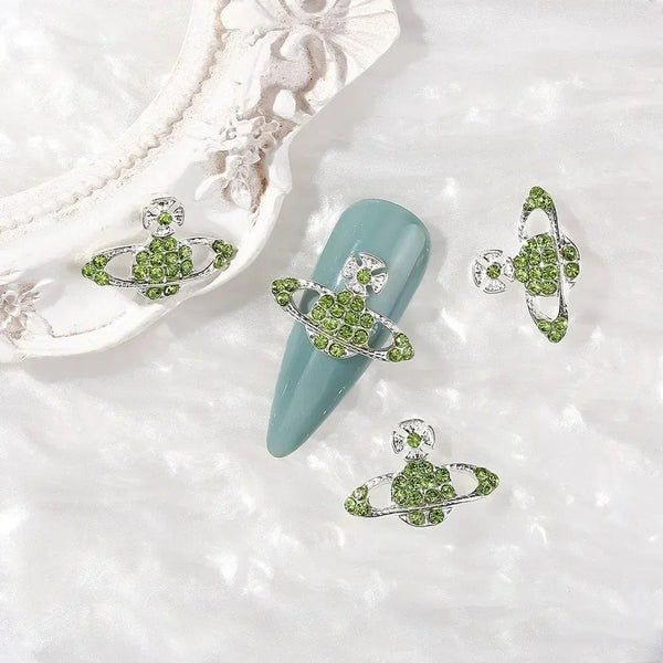 Planet Gates green 10pcs Planet Nail Charms Y2K 3D Nail Rhinestones Gems Silver Diamond Jewelry Kawaii DIY Nail Art Decoration Supplies