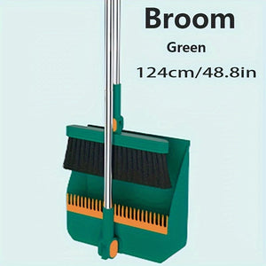 Planet Gates Green / 121.92cm 2 Piece Set Durable Household Broom and Dustpan Set with Long Handle Creative Comb Tooth Design Foldable Upright Storage for Home Office School Dorm