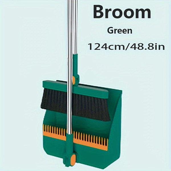 Planet Gates Green / 121.92cm 2 Piece Set Durable Household Broom and Dustpan Set with Long Handle Creative Comb Tooth Design Foldable Upright Storage for Home Office School Dorm