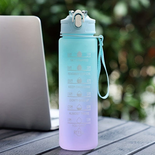 Planet Gates Green 1pc, 750ml Motivational Water Bottle With Straw & Time Marker, Daily Water Intake Bottle With Carrying Strap For Fitness, Gym, School, Yoga, Hiking, And Also Suitable For Drinking Water At Ordinary Times