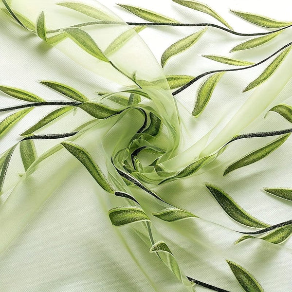 Planet Gates Green 1pc Elegant Willow Leaf Strip Window Sheer Curtains for Home Decor - Rod Pocket Design for Kitchen, Bedroom, Study, Cafe, and Living Room