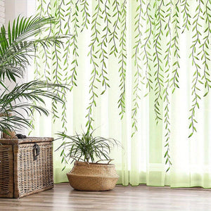 Planet Gates Green 1pc Elegant Willow Leaf Strip Window Sheer Curtains for Home Decor - Rod Pocket Design for Kitchen, Bedroom, Study, Cafe, and Living Room