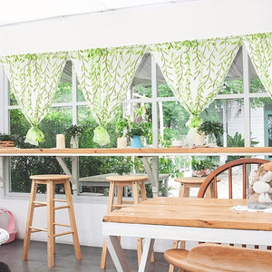 Planet Gates Green 1pc Elegant Willow Leaf Strip Window Sheer Curtains for Home Decor - Rod Pocket Design for Kitchen, Bedroom, Study, Cafe, and Living Room