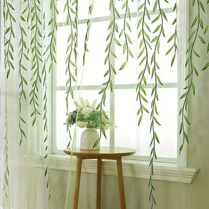 Planet Gates Green 1pc Elegant Willow Leaf Strip Window Sheer Curtains for Home Decor - Rod Pocket Design for Kitchen, Bedroom, Study, Cafe, and Living Room