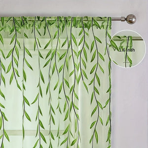 Planet Gates Green 1pc Elegant Willow Leaf Strip Window Sheer Curtains for Home Decor - Rod Pocket Design for Kitchen, Bedroom, Study, Cafe, and Living Room